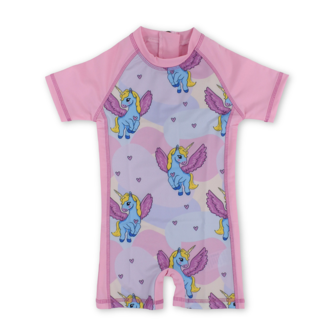 Baby Girls Sunsuit One-Piece – Fuchsia with Unicorn Print - Clothing - I.Wear