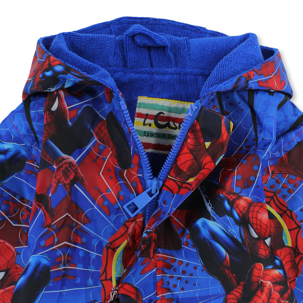 Boys Waterproof Swim Robe – Blue with Spider-Man Print