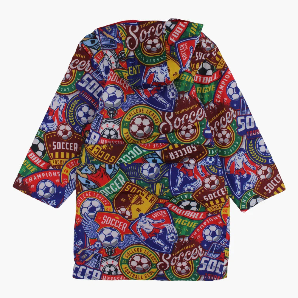 Boys Swim Robe – Blue with Soccer Print