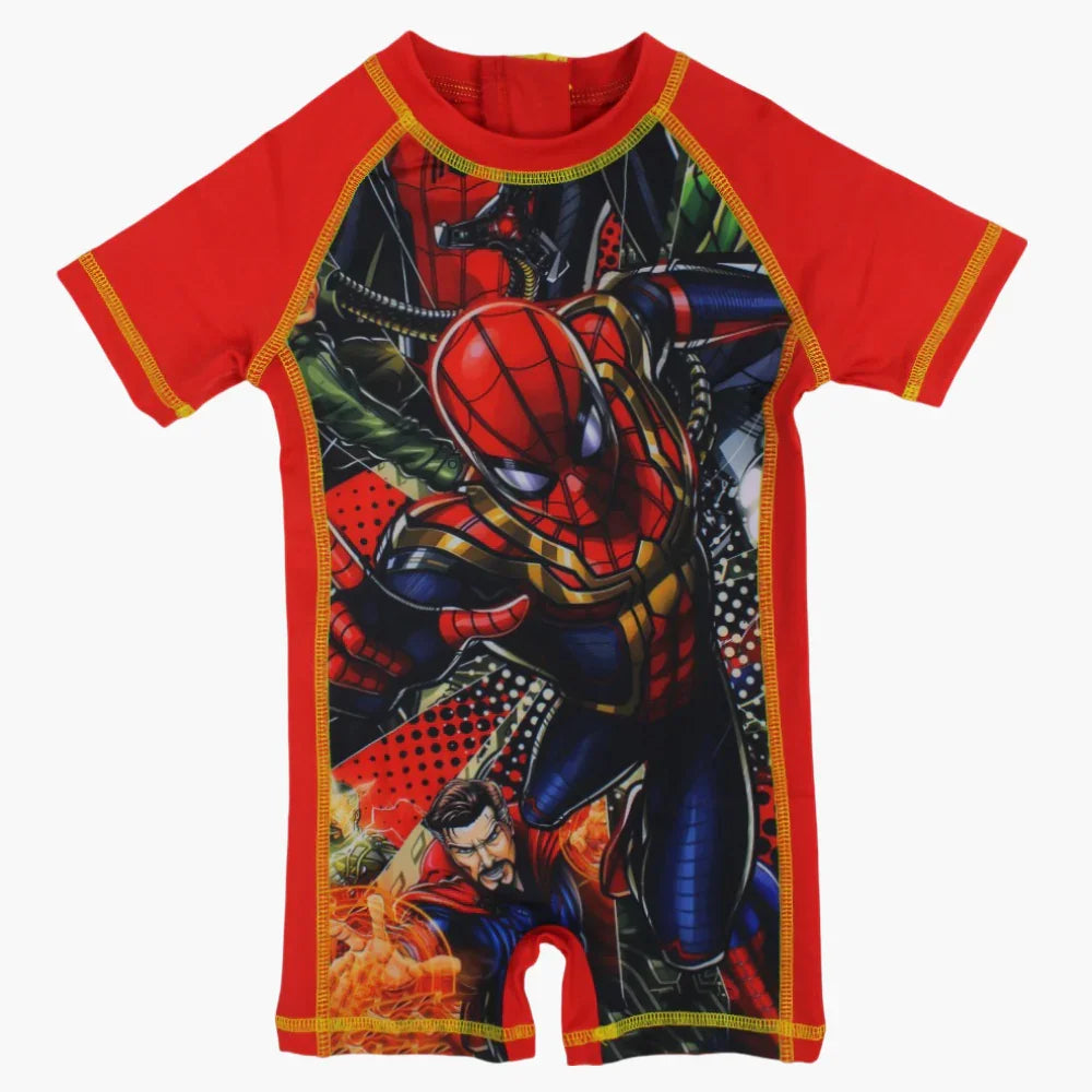 Boys Overall Swimsuit - Red with Spider-Man Print - Clothing - I.Wear