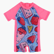 Girls Overall Swimsuit – Pink with Ice Cream Print