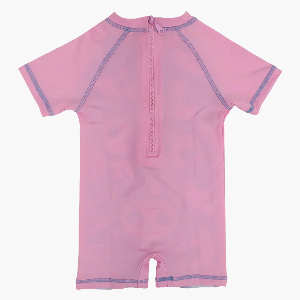 Girls Overall Swimsuit - Pink with Cute Kittens Print