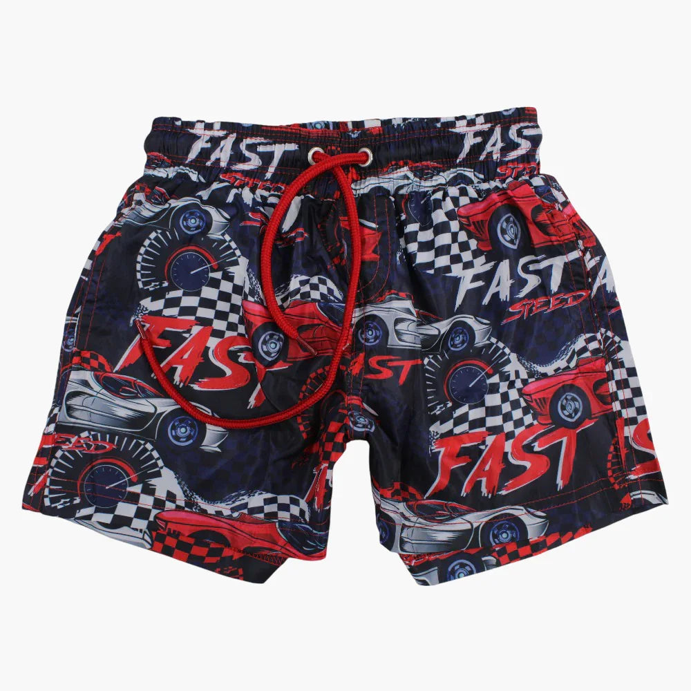 Boys Swim Shorts – Navy with Racing Cars Print