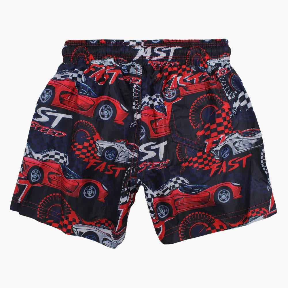 Boys Swim Shorts – Navy with Racing Cars Print