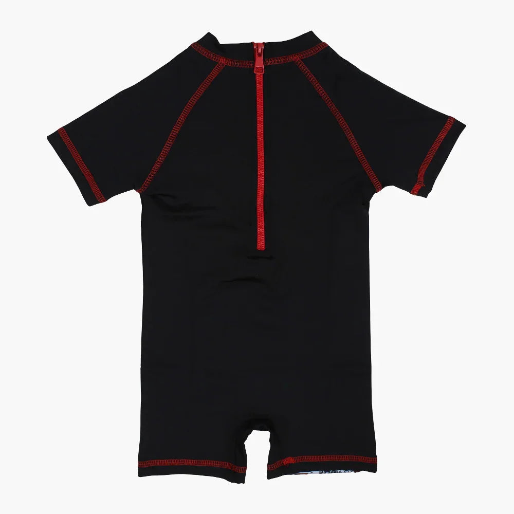 Boys Overall Swimsuit – Black with Marvel Print