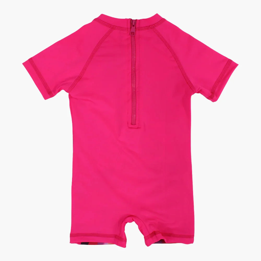 Girls Overall Swimsuit – Fuchsia with Barbie Print