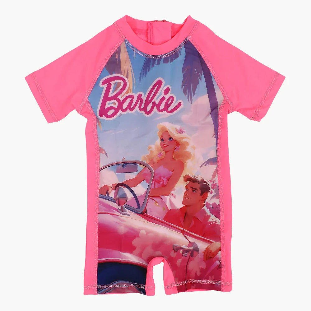 Girls Overall Swimsuit – Pink with Barbie Print