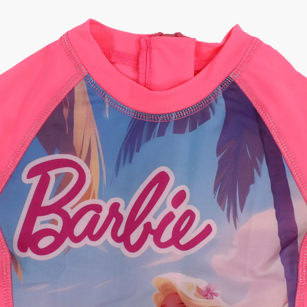 Girls Overall Swimsuit – Pink with Barbie Print