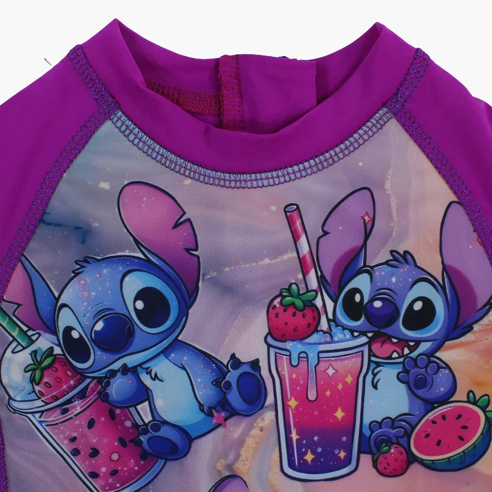 Girls Overall Swimsuit – Purple with Stitch Print