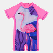 Girls Overall Swimsuit – Fuchsia with Swan Print