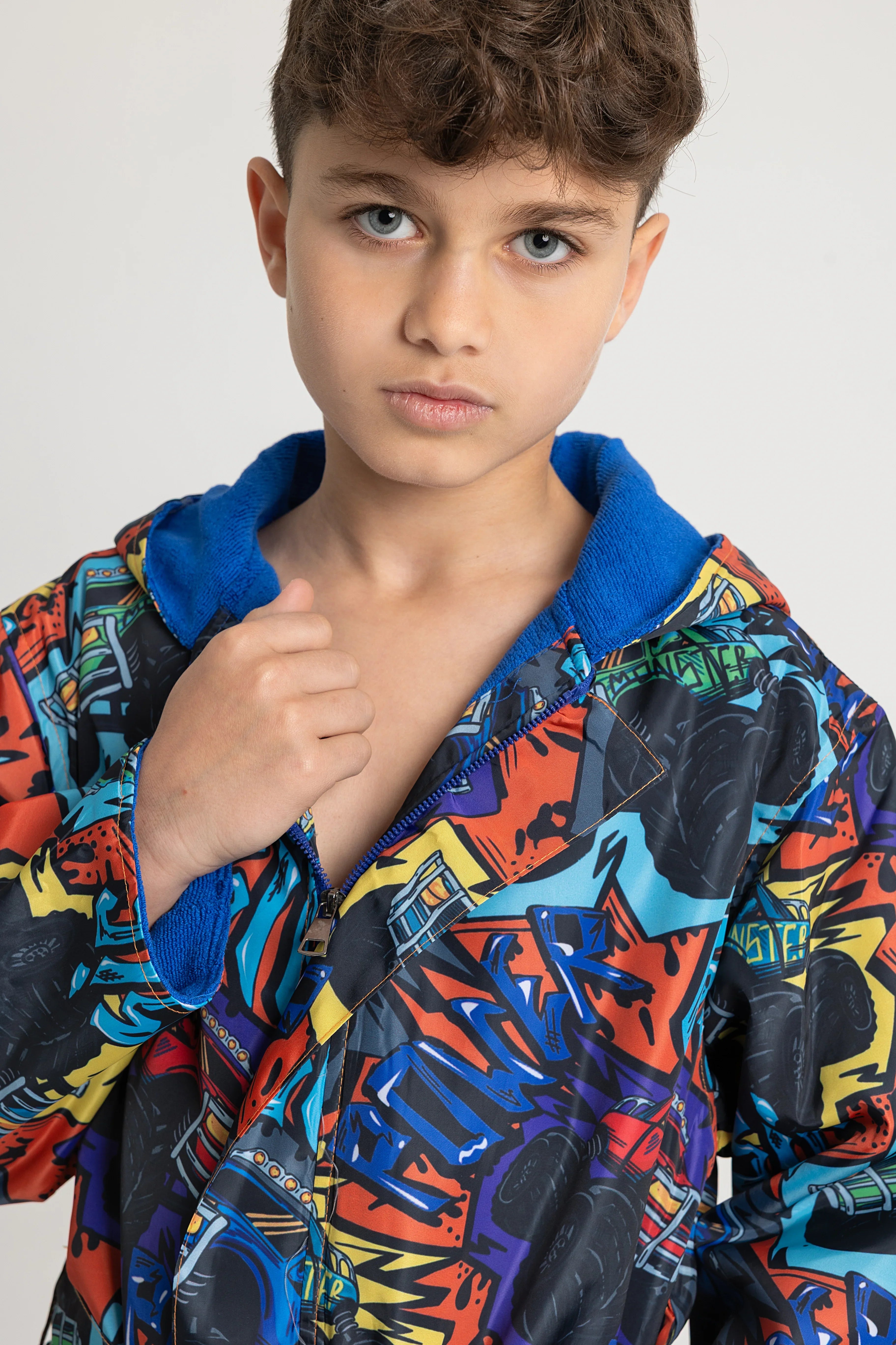 Boys Waterproof Swim Robe – "Monster Truck" Design