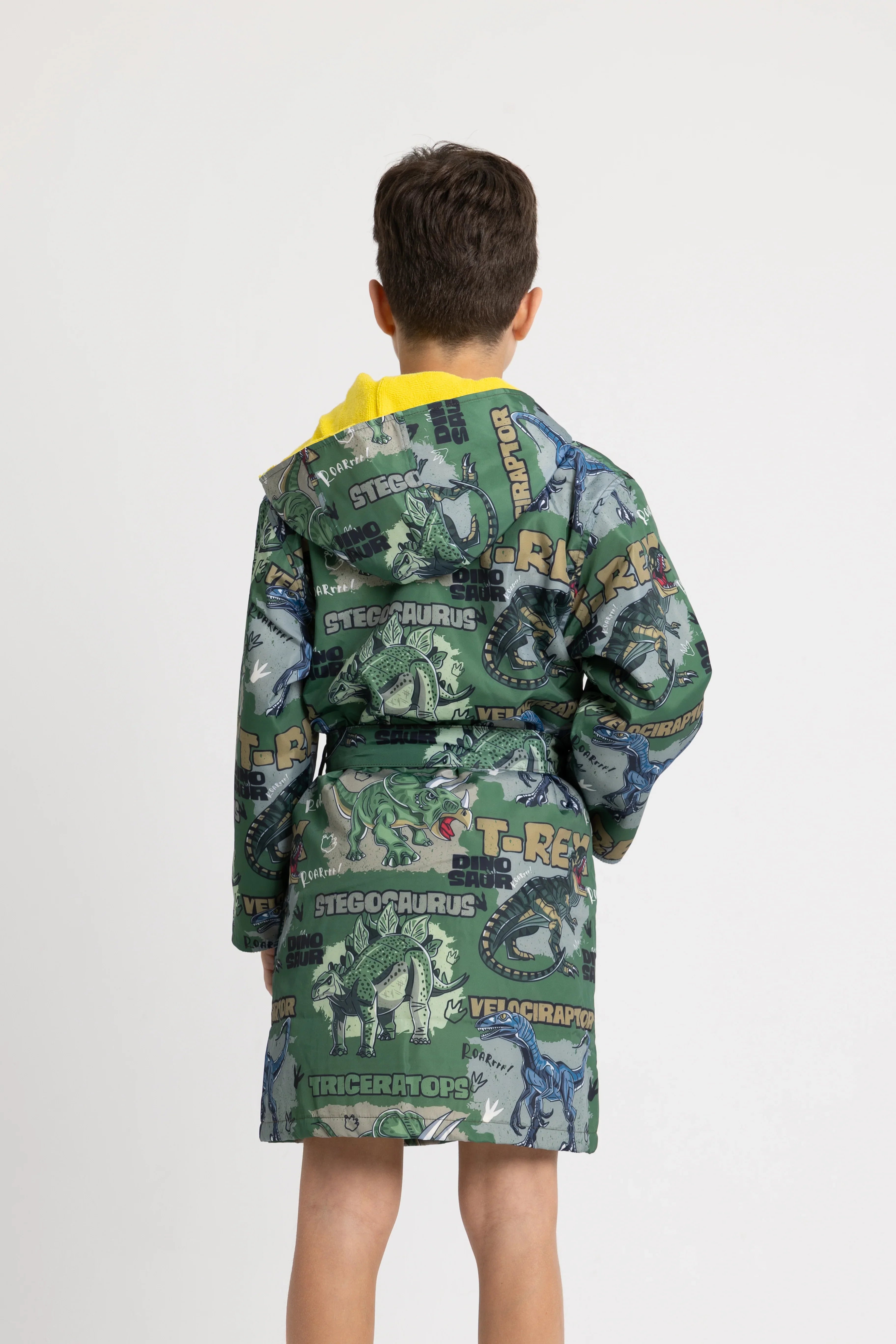 Boys Waterproof Swim Robe – Green T-Rex Dinosaur Design