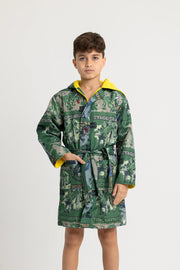 Boys Waterproof Swim Robe – Green T-Rex Dinosaur Design