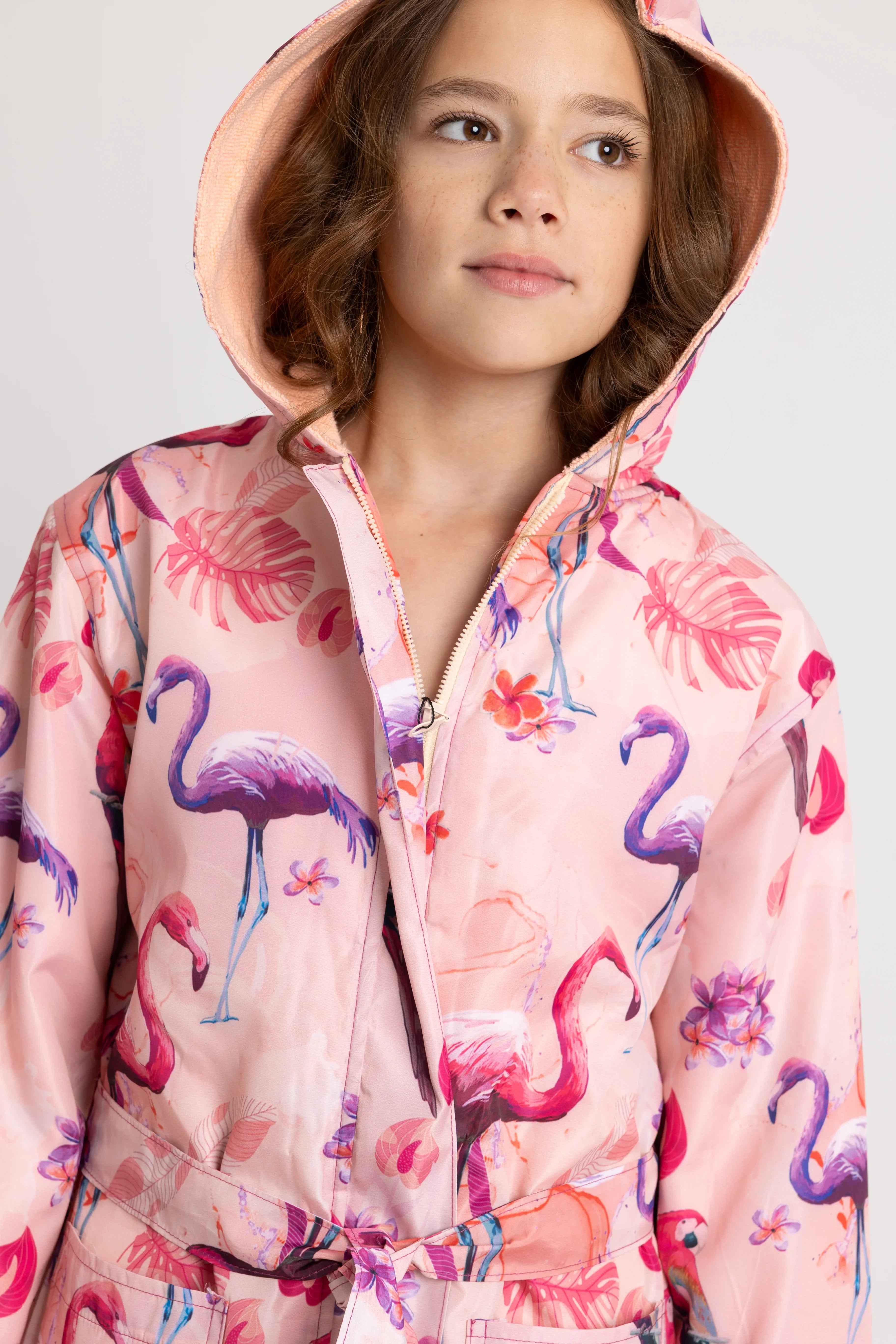 Girls' Waterproof Swim Robe – Pink Flamingo Design