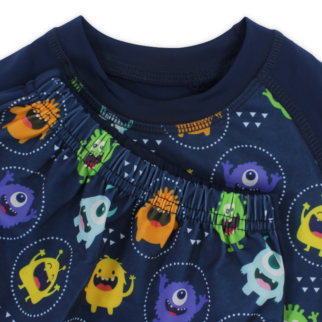 Baby Boys Rash Guard Set – Navy with Monsters Print
