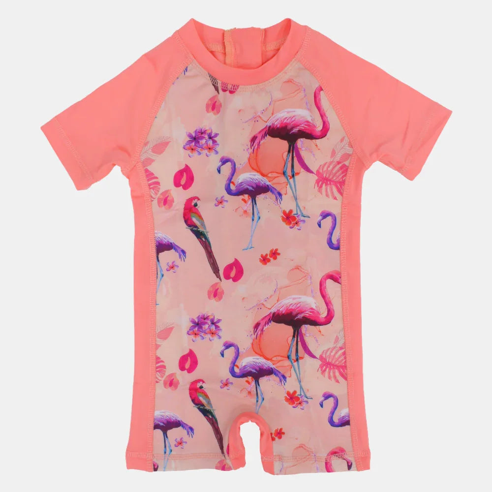 Girls Swimsuit Overall – Salmon Flamingo