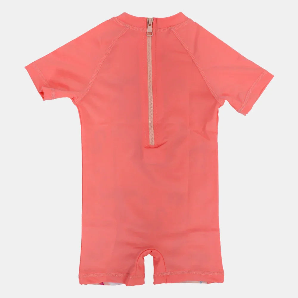 Girls Swimsuit Overall – Salmon Flamingo