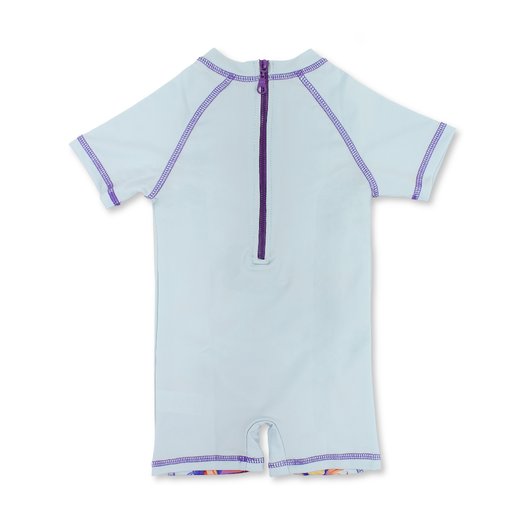 Girls Swimsuit Overall – Aqua with Mermaid Print