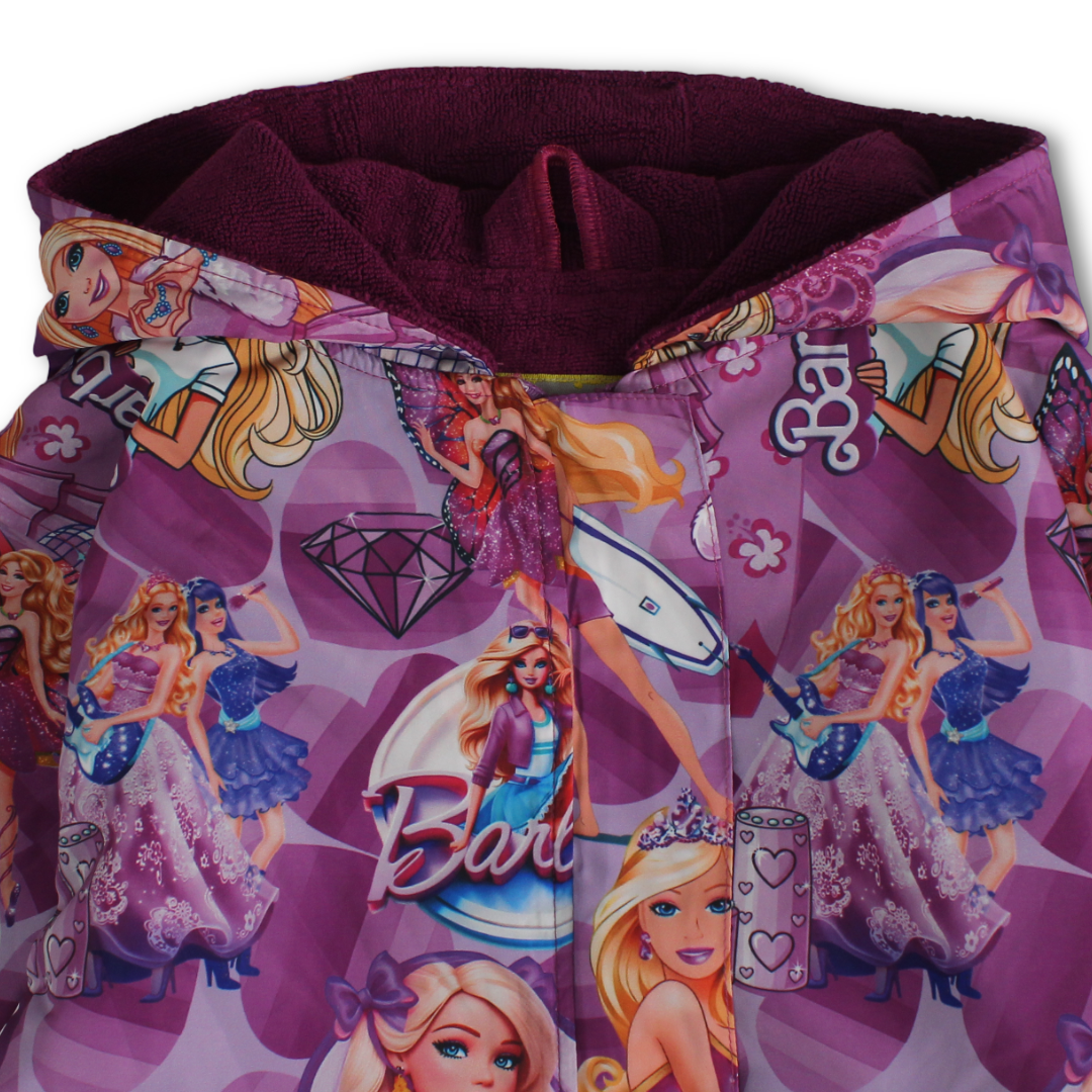 Girls Waterproof Swim Robe – Purple with Barbie Print