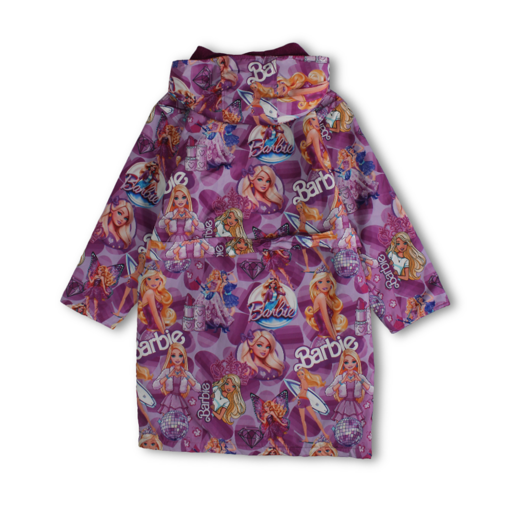 Girls Waterproof Swim Robe – Purple with Barbie Print