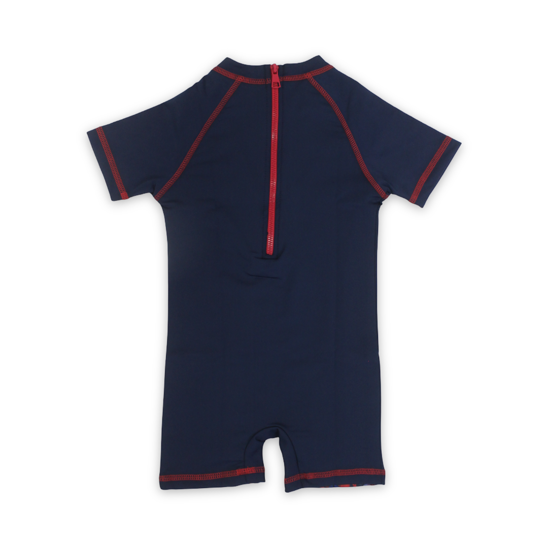 Boys Sunsuit One-Piece – Navy with Super-Man Print