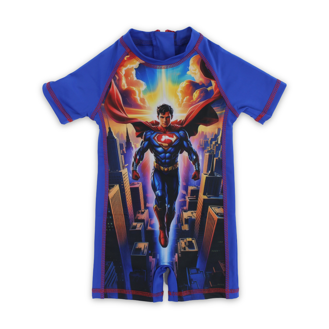 Boys Sunsuit One-Piece – Navy with Super-Man Print - Clothing - I.Wear