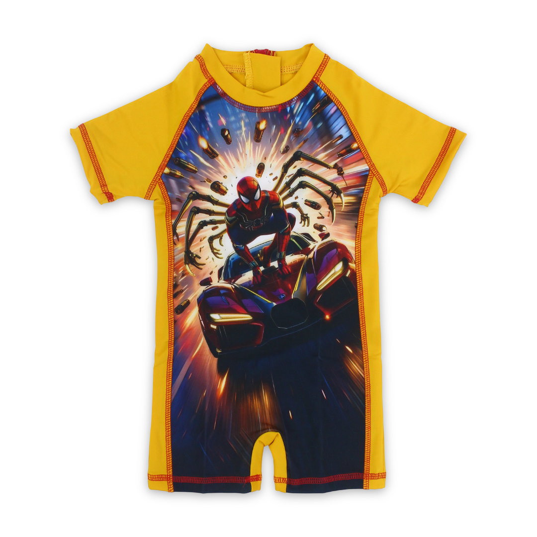 Boys Sunsuit One-Piece – Yellow with Spider-Man Print - Clothing - I.Wear