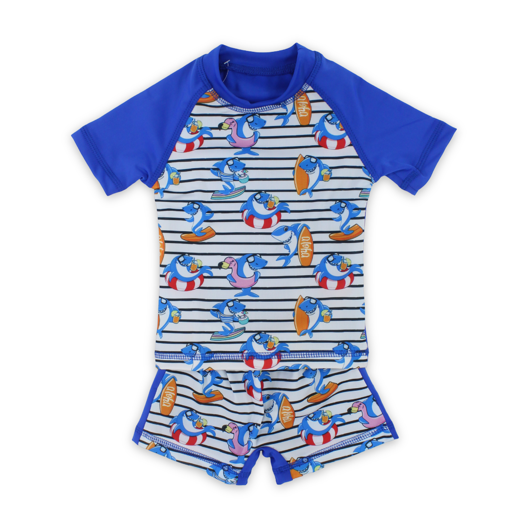 Baby Boys Rash Guard Set – Blue with Shark Print - Clothing - I.Wear