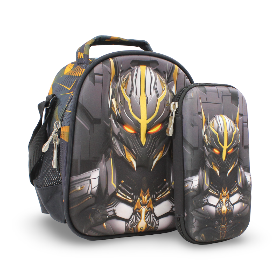 BZ Mecha Warrior School Set (Lunch Bag + Pencil Case) – Black - BZ-SCHOOL