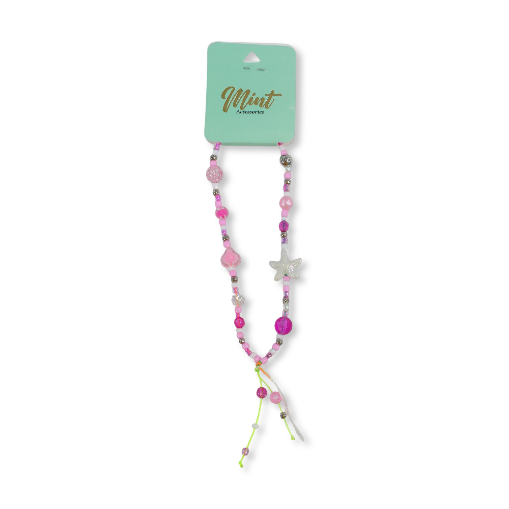 Beaded Mobile Phone Charm - Pink