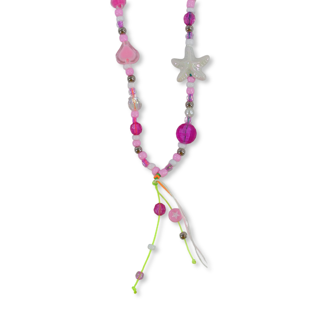Beaded Mobile Phone Charm - Pink
