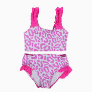 Girls 2-Piece Swimsuit – White & Pink Leopard Print