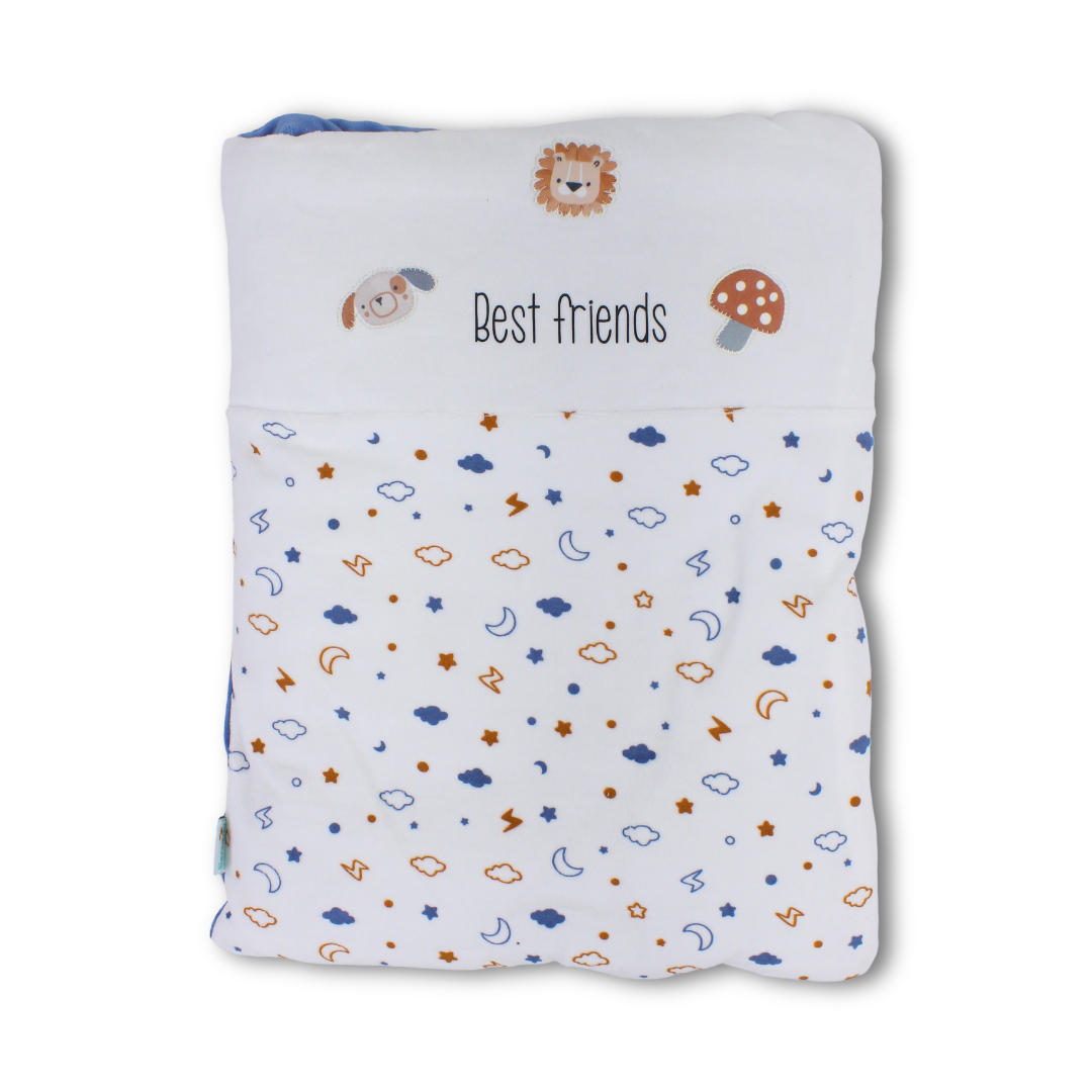Velvet Baby Port – Off-White & Blue with "Best Friends" Print