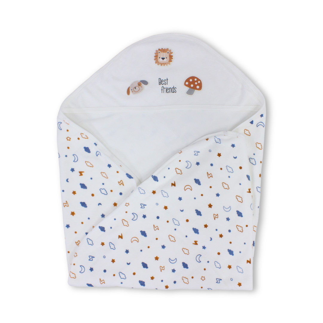 Cotton Baby Blanket – Off-White with "Best Friends" Print