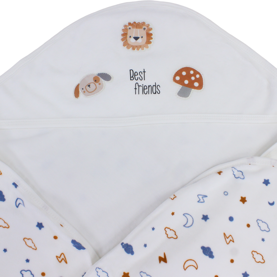 Cotton Baby Blanket – Off-White with "Best Friends" Print