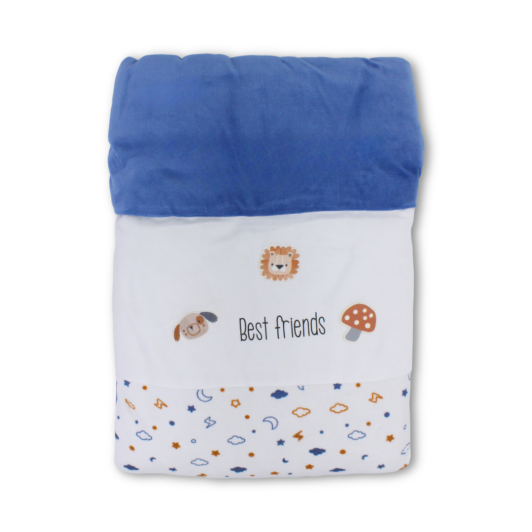 Velvet Baby Duvet – Off-White & Indigo with "Best Friends" Print