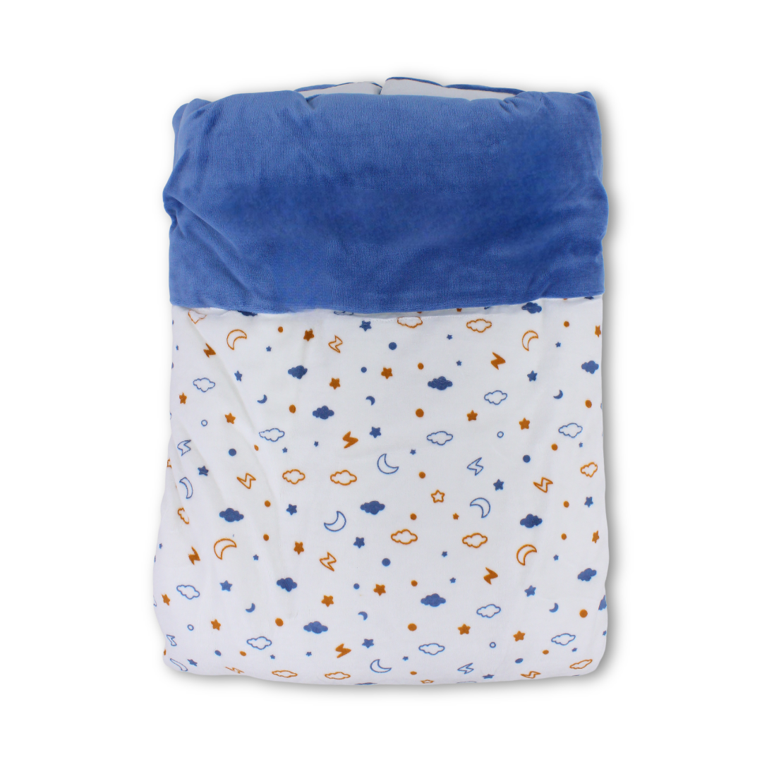 Velvet Baby Duvet – Off-White & Indigo with "Best Friends" Print