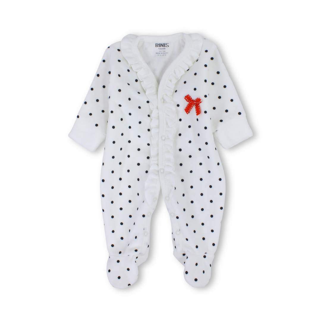 Baby Girls Velvet Baby Footie – Red Bow Ruffled Design
