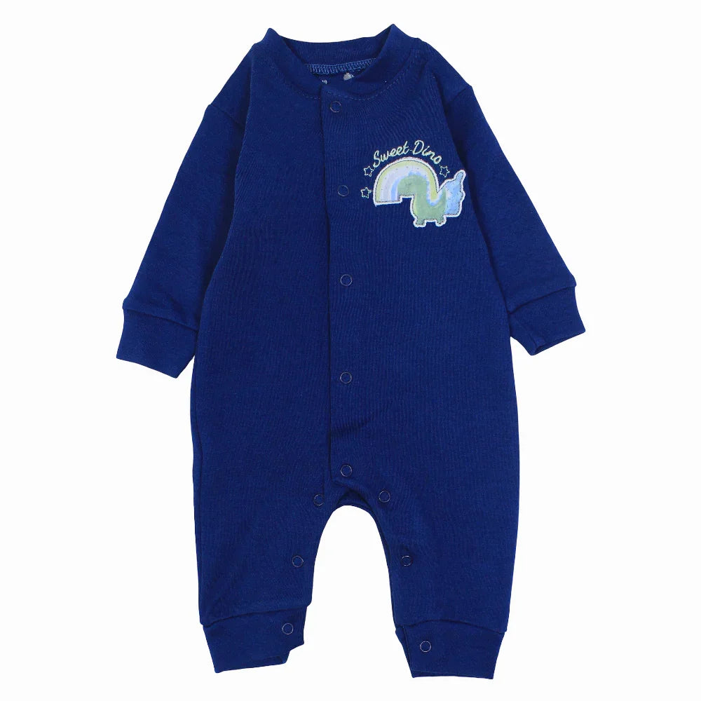 Baby Boys Cotton Footless Onesie – Navy with Sweet Dino Design