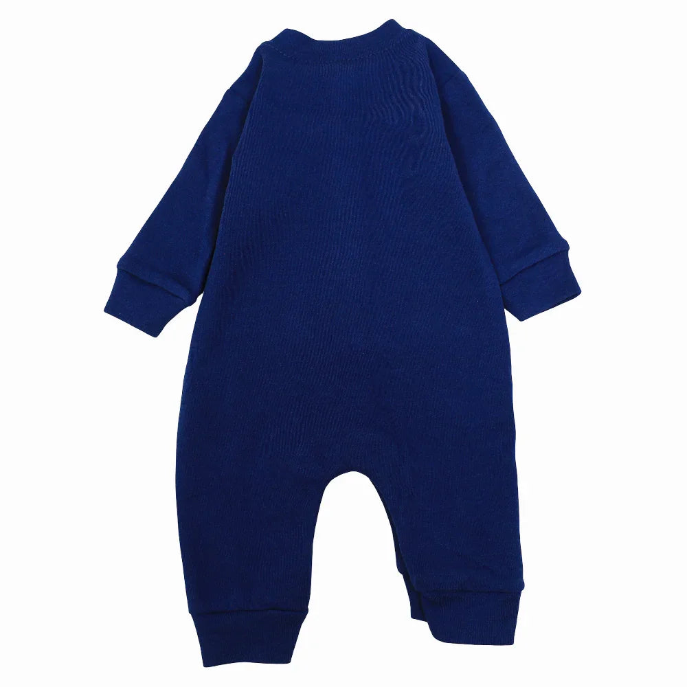 Baby Boys Cotton Footless Onesie – Navy with Sweet Dino Design