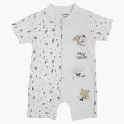 Baby Boys Cotton Romper – Off-White with Jazz Print