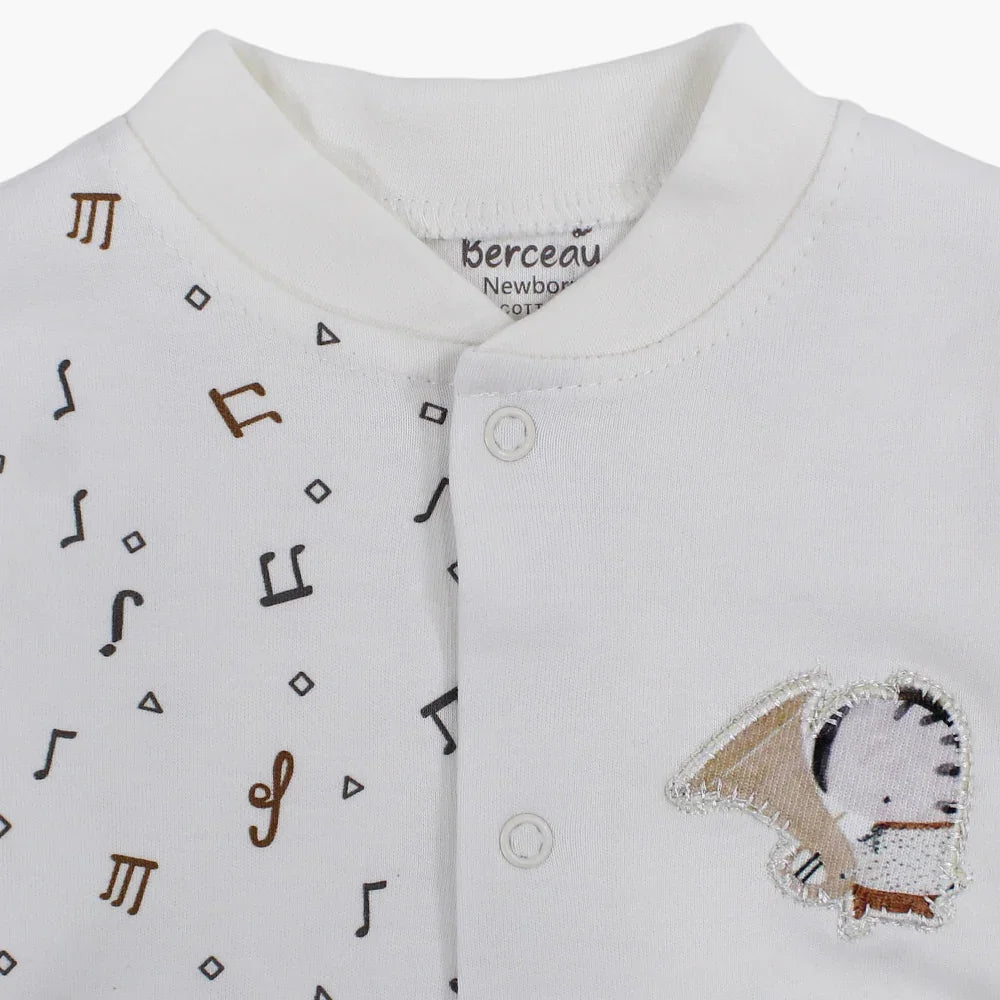 Baby Boys Cotton Romper – Off-White with Jazz Print