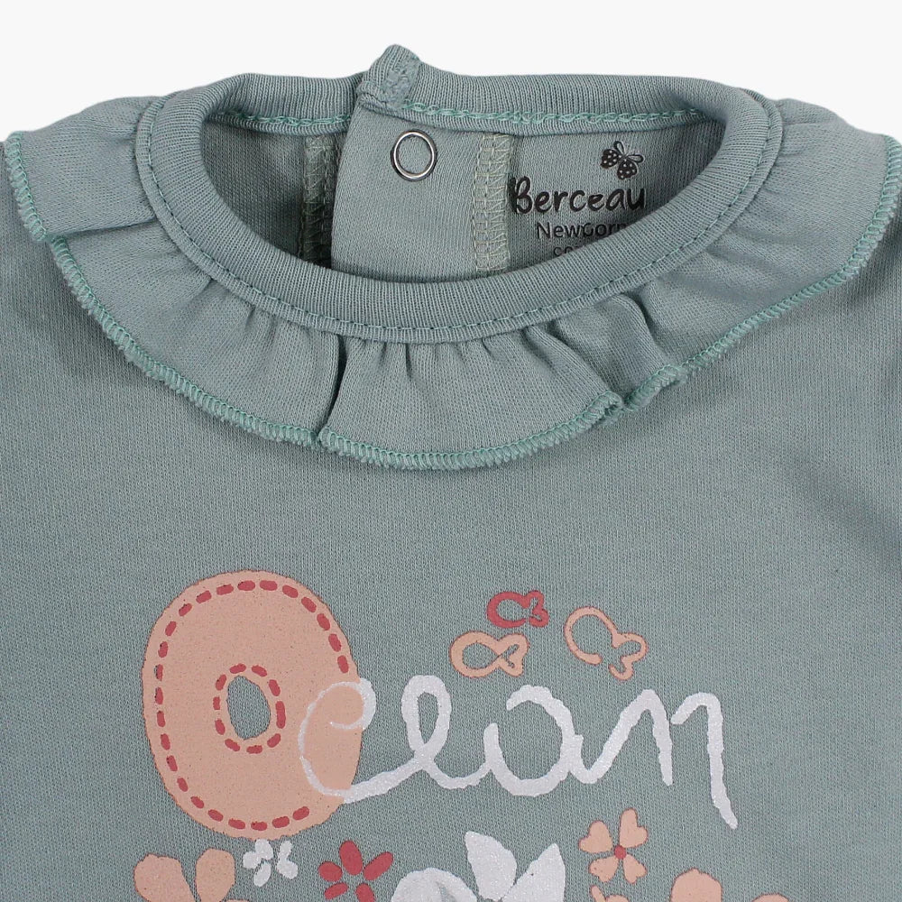 Baby Girls Cotton Romper – Ocean Flower Design