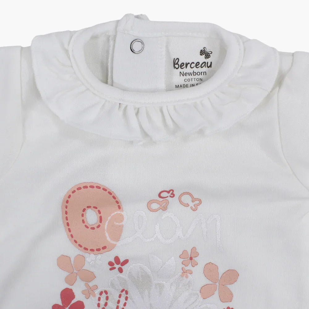 Baby Girls Cotton Romper – Ocean Flower Design