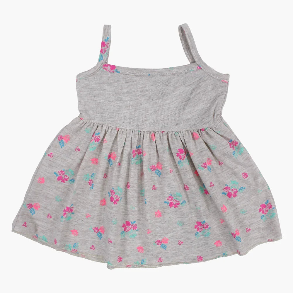 Baby Girls Cotton Dress – Grey with Floral Print