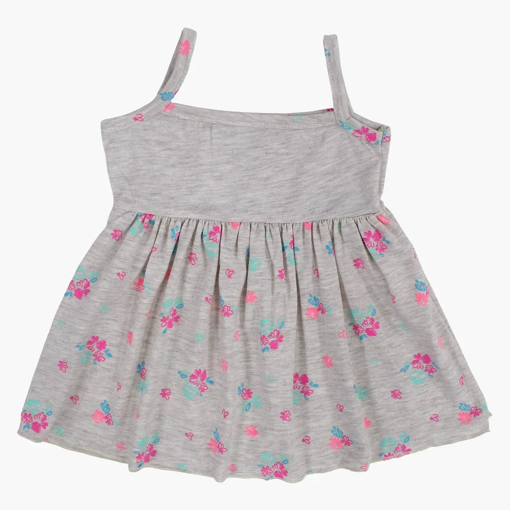 Baby Girls Cotton Dress – Grey with Floral Print