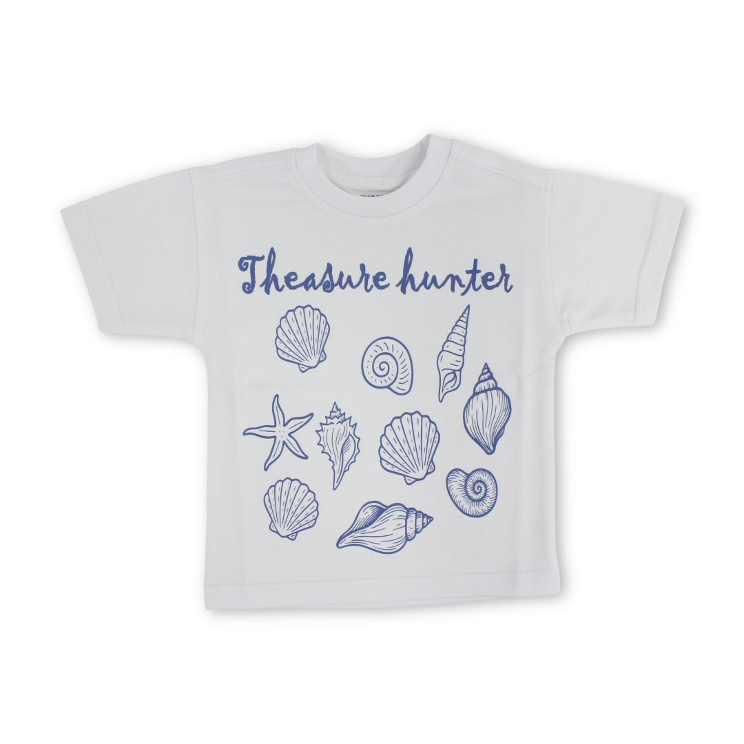 Unisex Baby Cotton T-Shirt – White with ”Treaure Hunter” Print - Clothing - Berceau