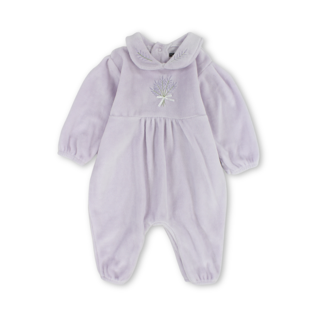 Baby Girls Velvet Footless Onesie – Lilac