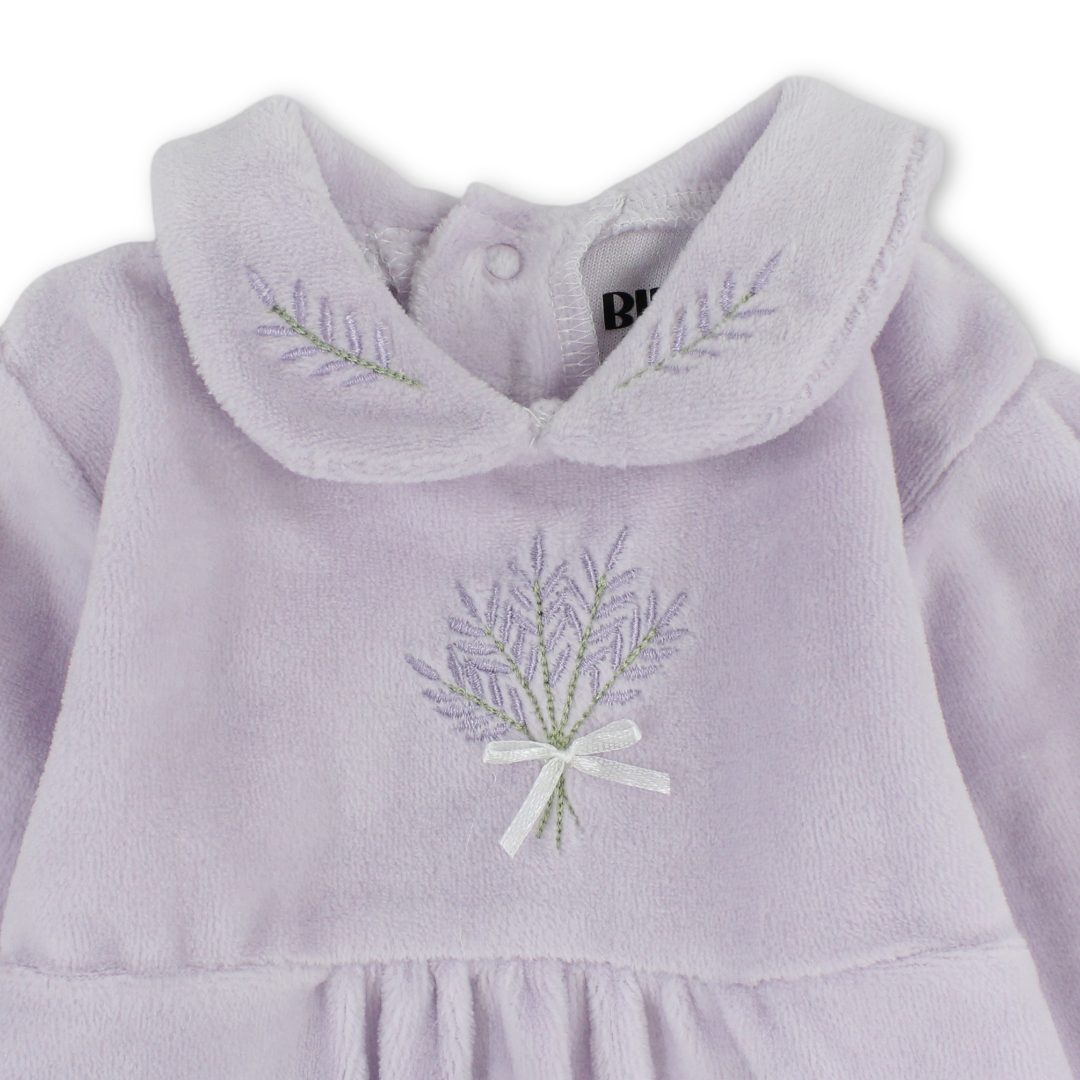 Baby Girls Velvet Footless Onesie – Lilac