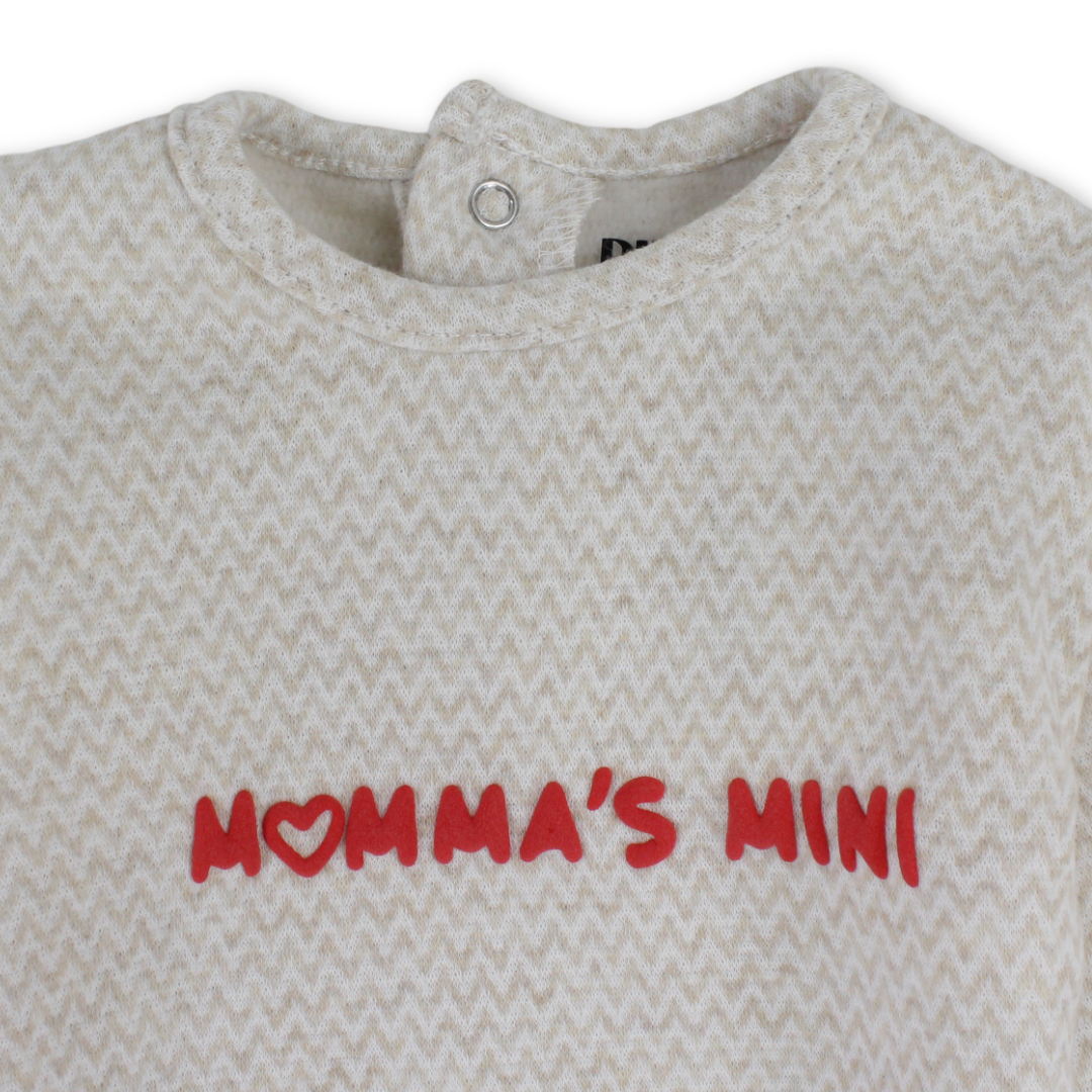 Baby Boys Cotton Footless Onesie – Beige with "Mamas Mini" Red Design